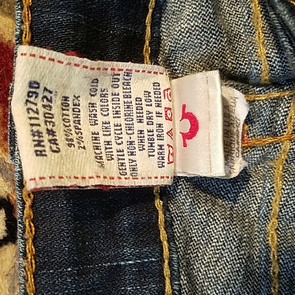 True Religion 25 Long Flap pocket Joey twist Boot Orange stitching Distressed - Picture 6 of 14